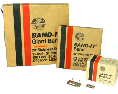 Click to enlarge - This easy to use banding system can be used for many different applications. Band-it is often to be seen as a reliable method of hose attachment or used to firmly fix signs etc. to posts. Band-it comes in many different widths and grades. Methods of attachment can be made by a 'knockdown' system or by means of allen keys.

Band-it is also available in the 'giant' version. This style offers very high torque values for the most demanding clamping requirements.